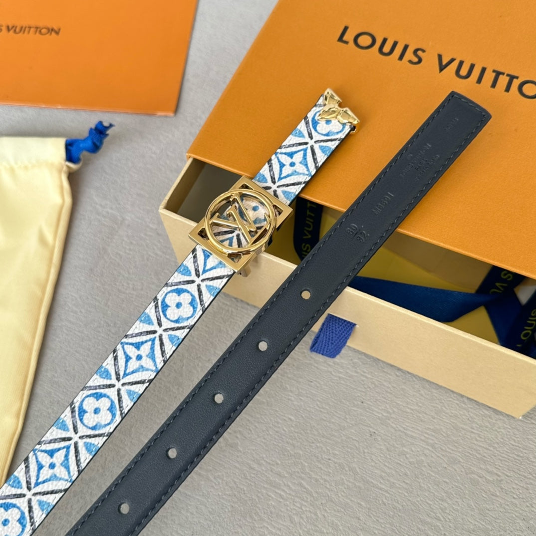 Josephine 20mm Reversible Belt Gold Buckle Black White Blue Leather