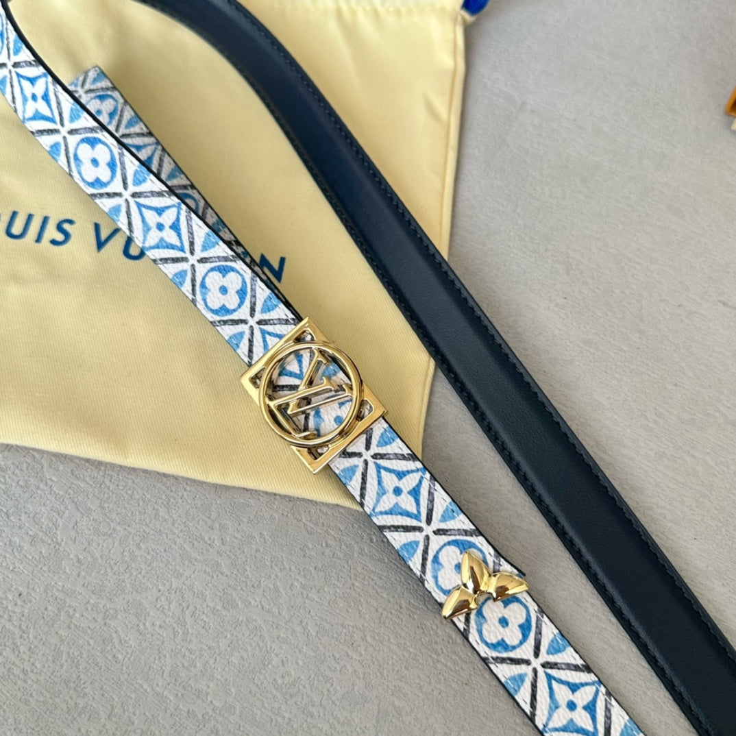Josephine 20mm Reversible Belt Gold Buckle Black White Blue Leather