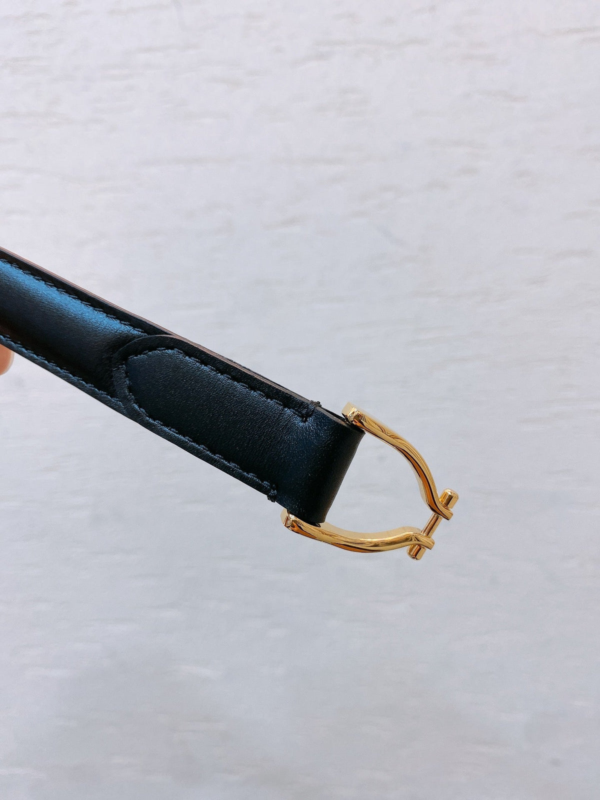 Hook & Loop 20mm TRIOMPHE Logo Square Adjustable Belt Black Calfskin Ghw