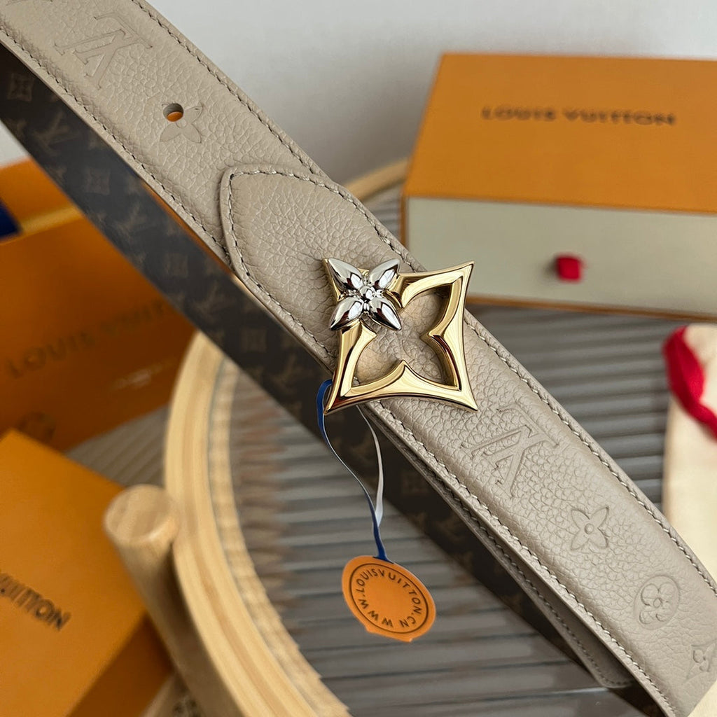 LV Flowergram 30mm Reversible Belt Grey Brown Empreinte Calfskin