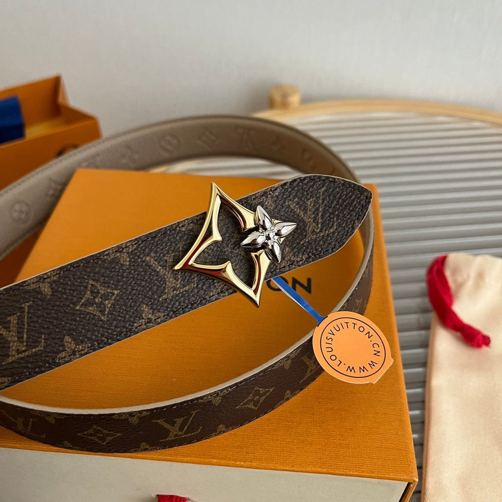LV Flowergram 30mm Reversible Belt Grey Brown Empreinte Calfskin