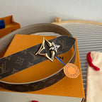 LV Flowergram 30mm Reversible Belt Grey Brown Empreinte Calfskin