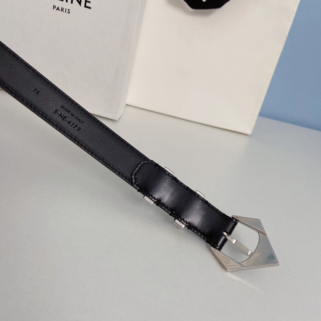 Medium Spike Belt 25mm Black Calfskin Loop Silver Shw