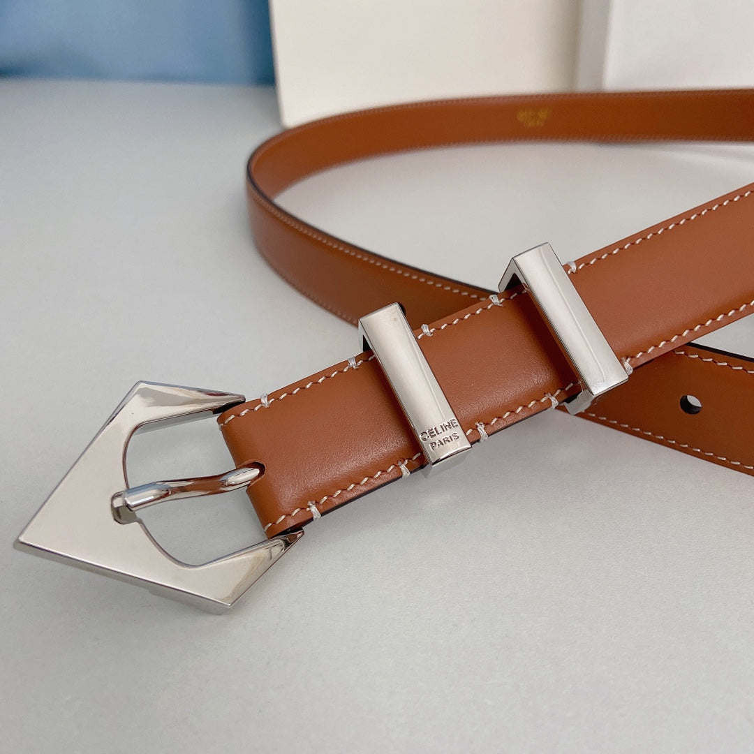 Medium Spike Belt 25mm Tan Calfskin Loop Silver Shw