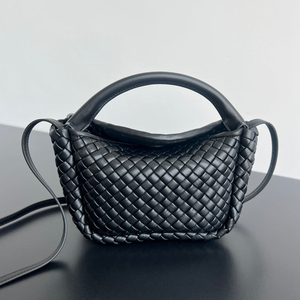 BV Small Cobble Top Handle 23cm Black Lambskin