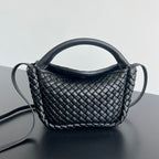 BV Small Cobble Top Handle 23cm Black Lambskin