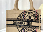 SHOPPING BAG 26 IN BEIGE AND BLACK EMBROIDERED CANVAS