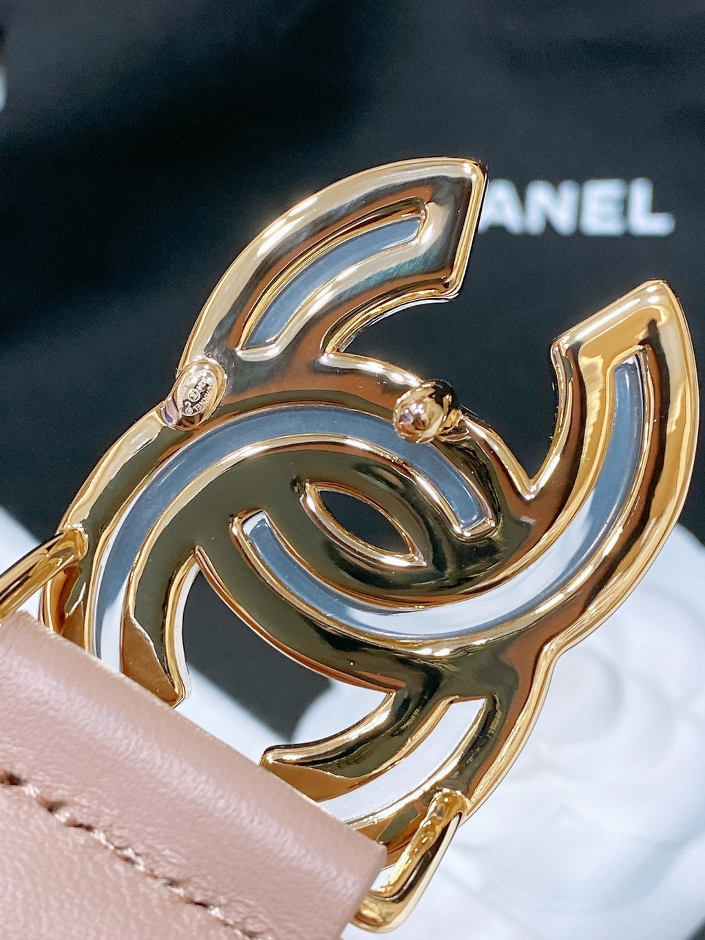CHANEL BELT 3CM IN ROSY BROWN LAMBSKIN GOLD HARDWARE