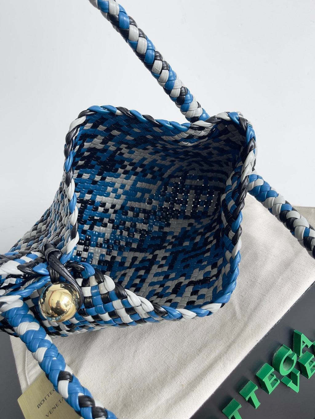 BV Tosca 27 Bag In Blue Mix Black Mix White Calfskin 209077 Best Version