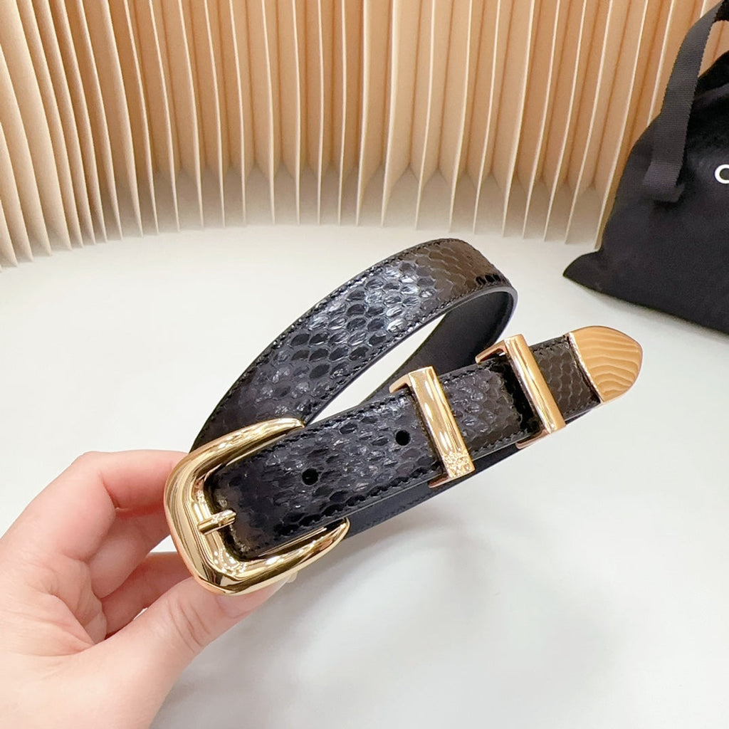 Medium Western Belt 25mm Black Snake Embossed Calfskin Ghw