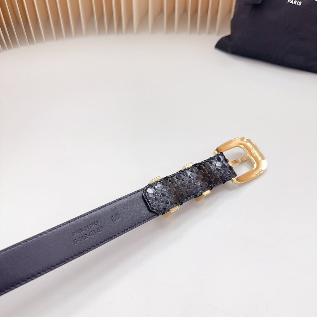 Medium Western Belt 25mm Black Snake Embossed Calfskin Ghw