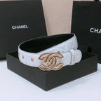 CHANEL BELT 3CM IN WHITE EMBROIDERED LAMBSKIN GOLD HARDWARE