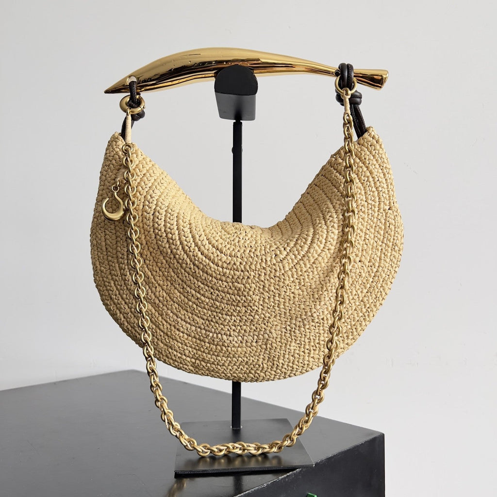 BV Sardine 33 With Chain In Beige Raffia 209338
