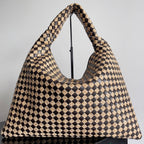 BV Large Hop 54 Chocolate Cowhide Mix Beige Raffia 209070