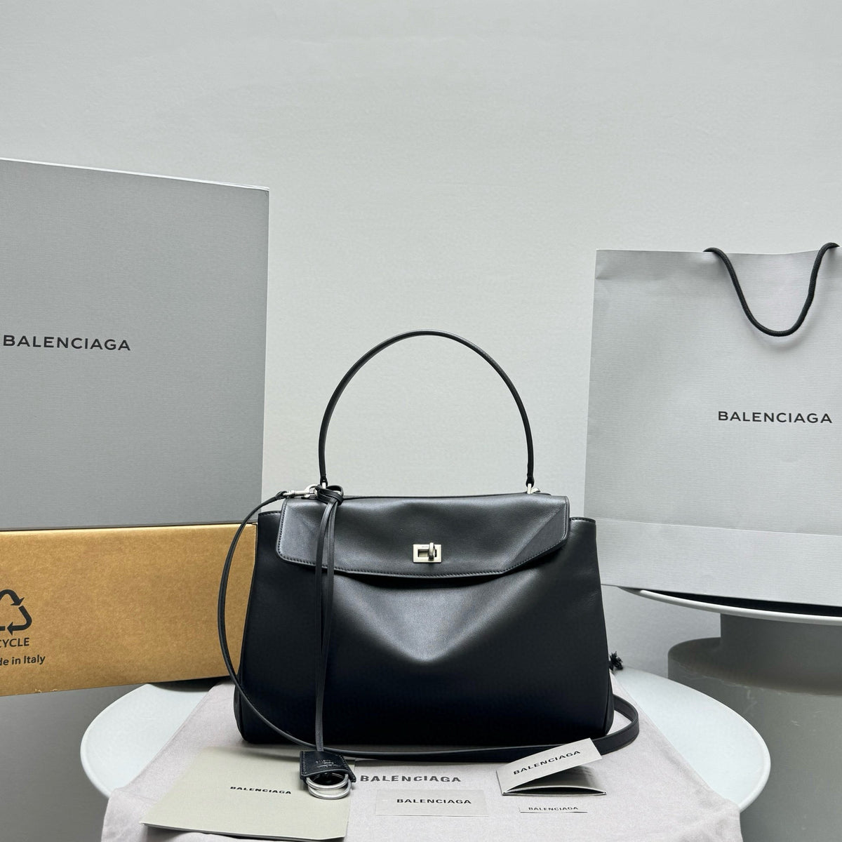 Balencia Tote Bag Black Calfskin Silver Hardware