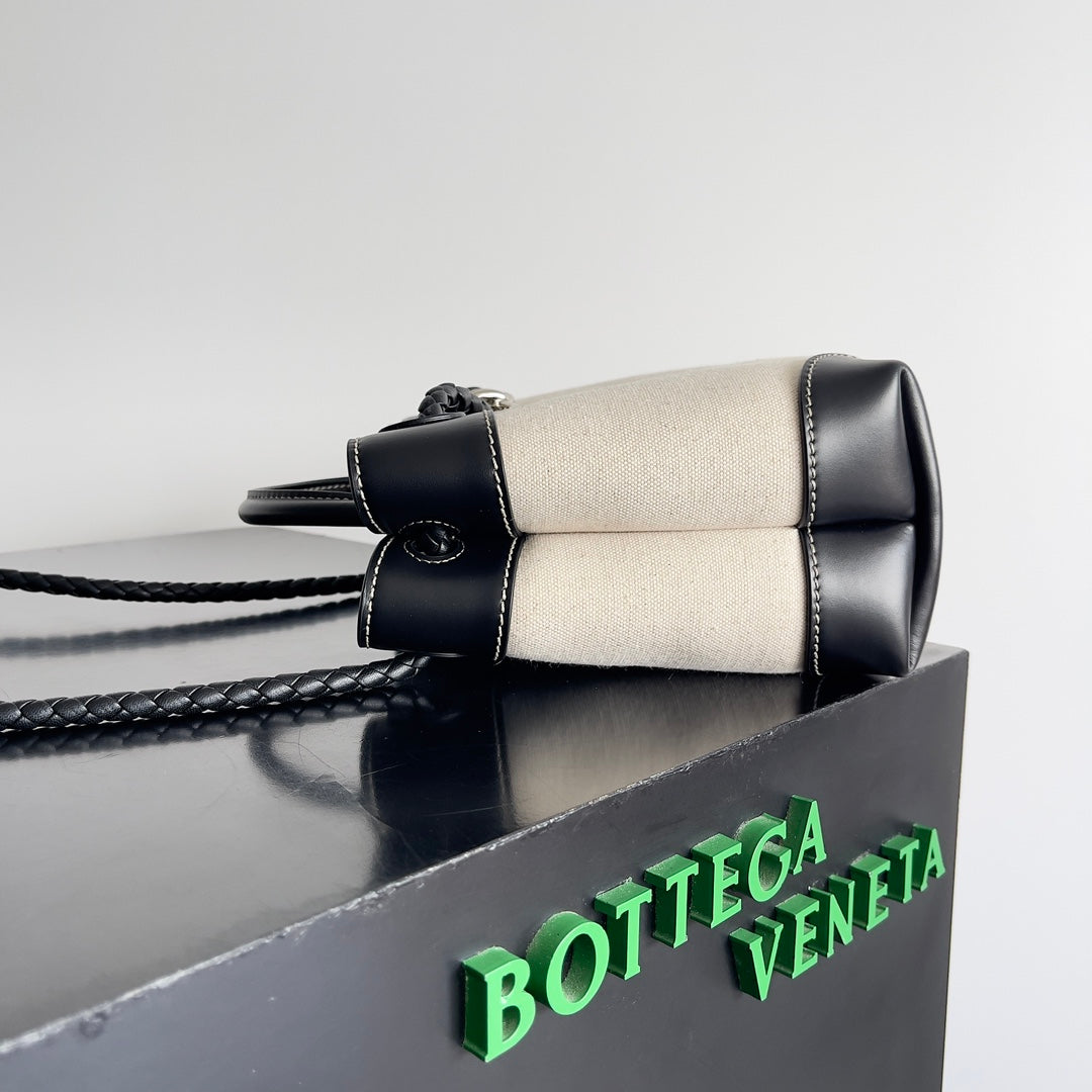 BV Small Andiamo 25 In Beige Canvas Black Calfskin 209015