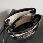 BV Small Andiamo 25 In Beige Canvas Black Calfskin 209015