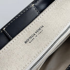 BV Small Andiamo 25 In Beige Canvas Black Calfskin 209015