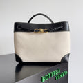 BV Medium Andiamo 32 In Beige Canvas Black Calfskin 209020