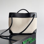 BV Medium Andiamo 32 In Beige Canvas Black Calfskin 209020