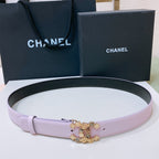 CHANEL BELT 3CM LAVENDER PURPLE AND BLACK LAMBSKIN WITH GOLD HARDWARE