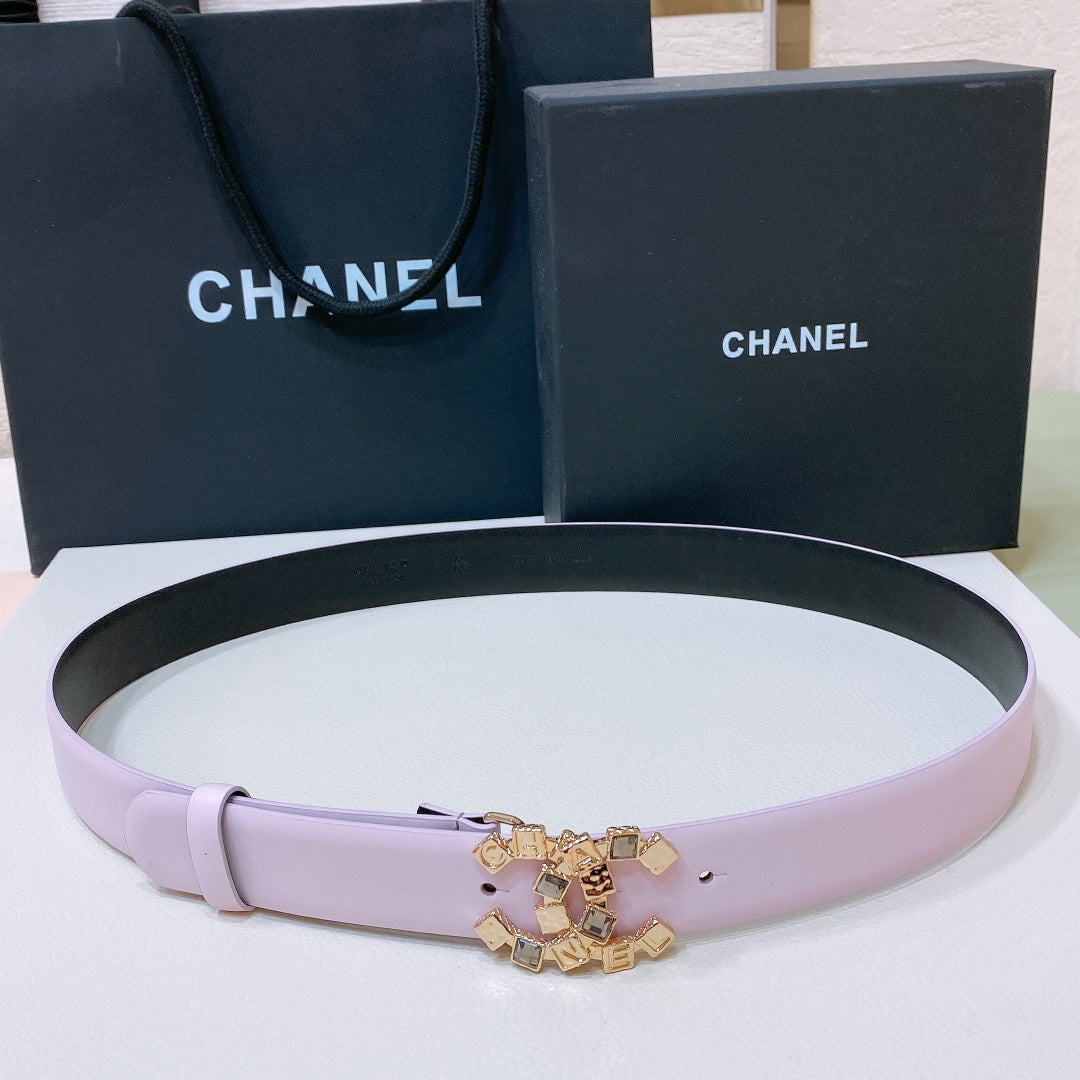 CHANEL BELT 3CM LAVENDER PURPLE AND BLACK LAMBSKIN WITH GOLD HARDWARE