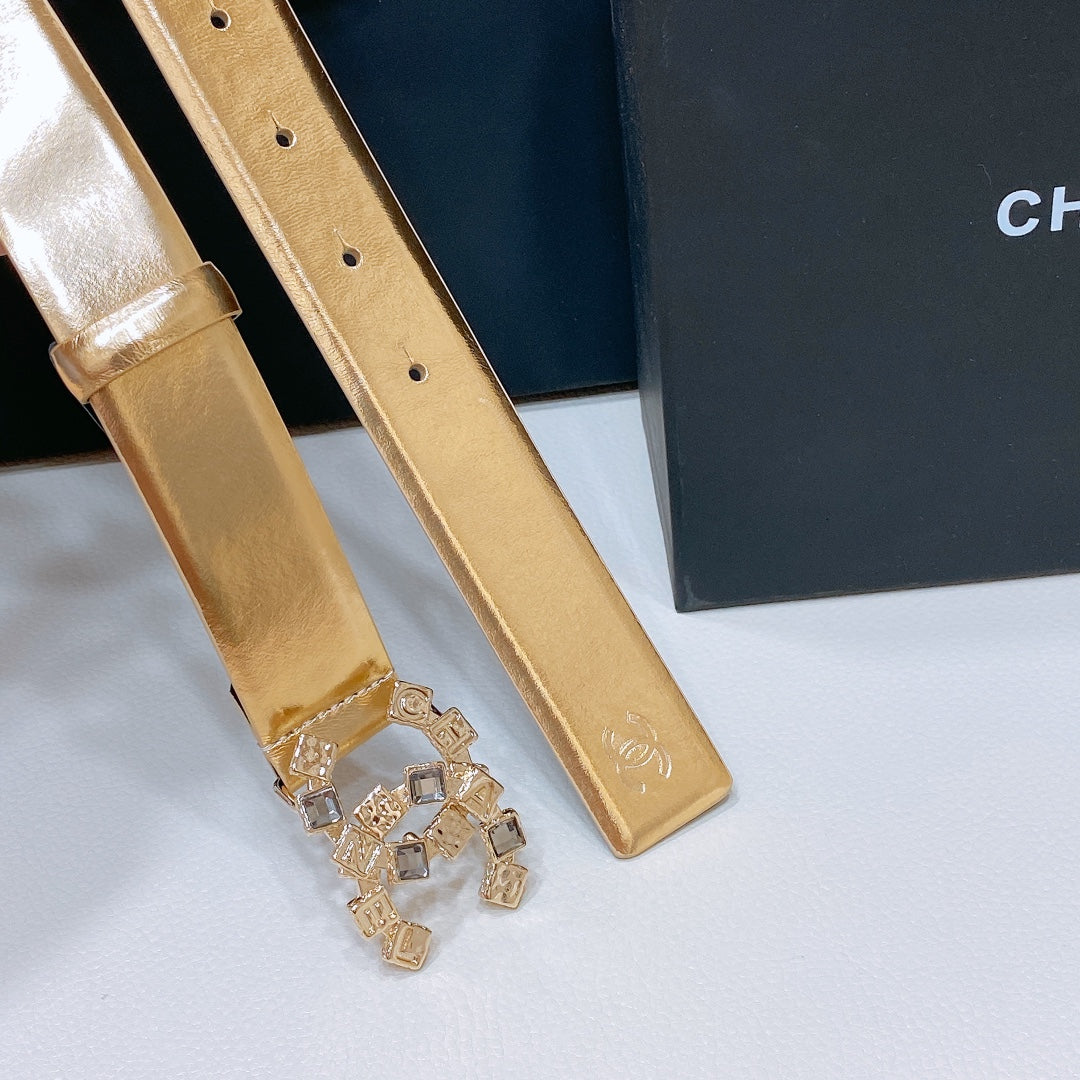 CHANEL BELT 3CM YELLOW LAMBSKIN WITH GOLD HARDWARE