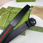 GG BELT DOUBLE BLACK G BUCKLE CANVAS FABRIC WIRE 3.8CM