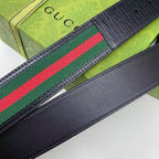 GG BELT DOUBLE BLACK G BUCKLE CANVAS FABRIC WIRE 3.8CM