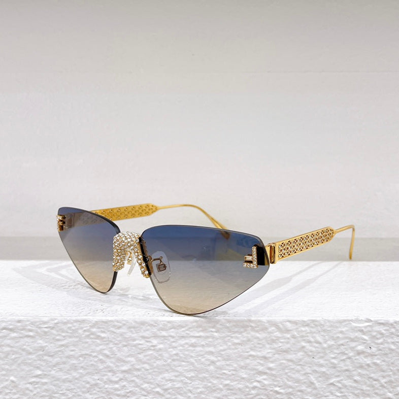 FIRST CRYSTAL RIMLESS TRIANGLE FRAME SUNGLASSES FD4127US IN METAL