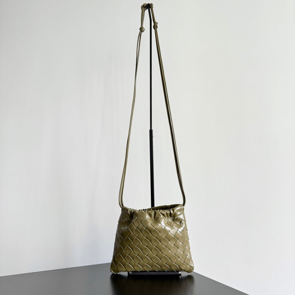 BV Small Dustbag 21cm Travertine Intrecciato Calfskin Leather