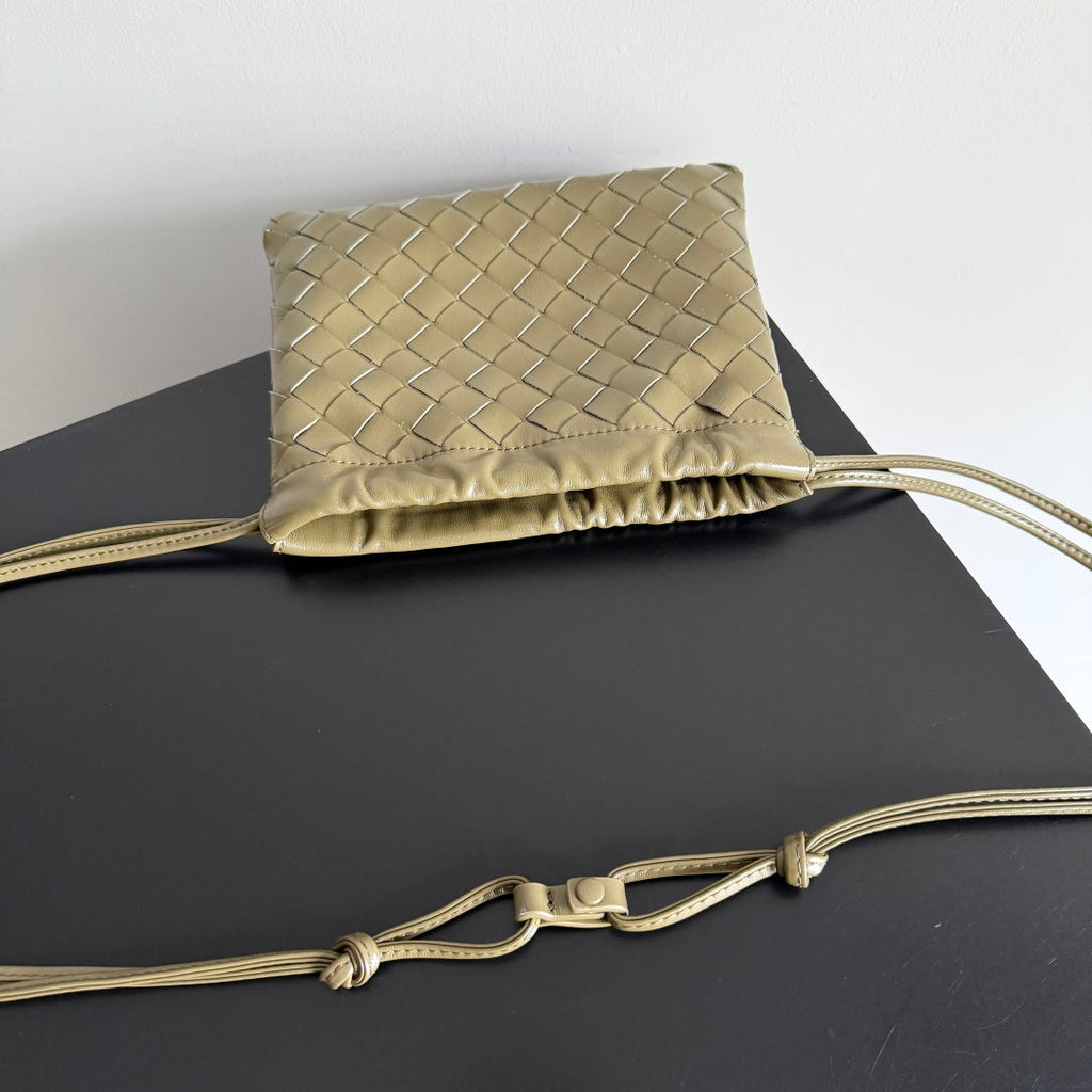 BV Small Dustbag 21cm Travertine Intrecciato Calfskin Leather
