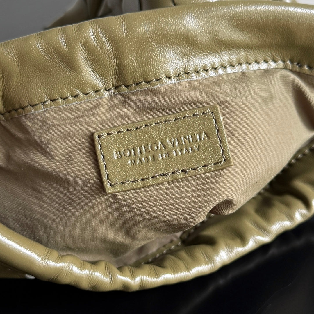 BV Small Dustbag 21cm Travertine Intrecciato Calfskin Leather