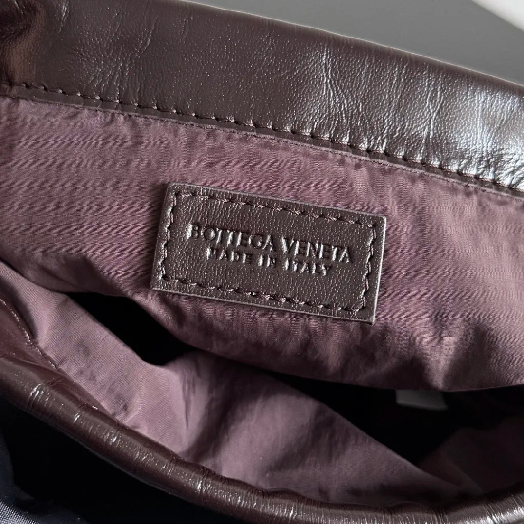 BV Small Dustbag 21cm Deep Brown Intrecciato Calfskin Leather