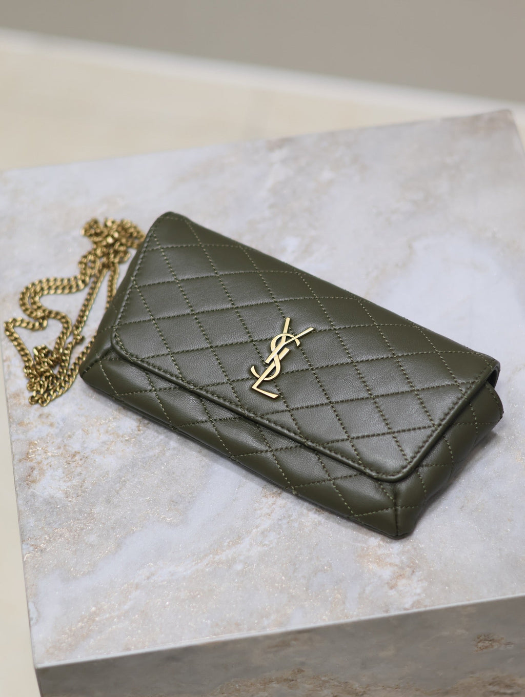 Prada Gaby Phone Bag 19cm Olive Green Quilted Leather
