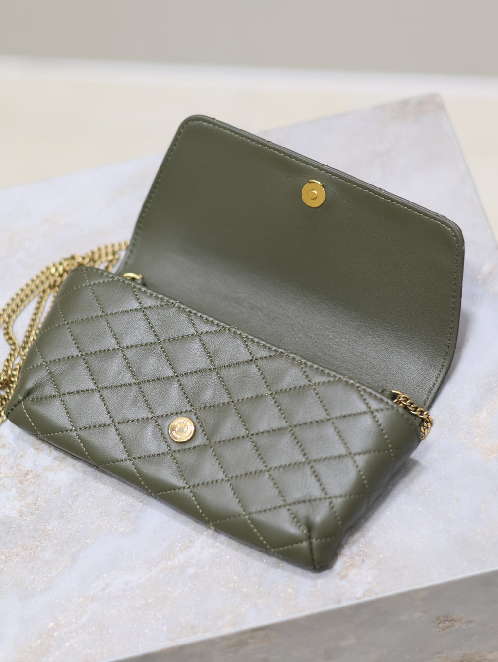 Prada Gaby Phone Bag 19cm Olive Green Quilted Leather