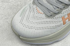 HOKA Bondi 8 Light Gray Rose Gold Logo Running Sneaker