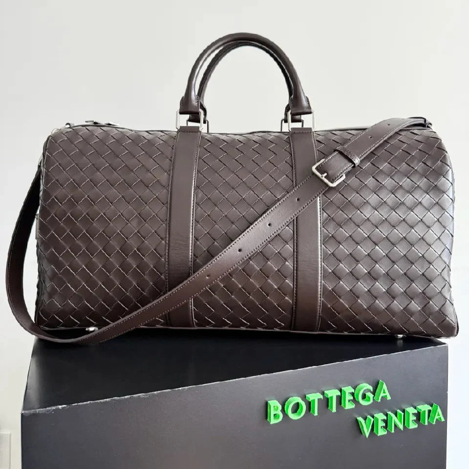 BV 25s Replica Bottega Veneta Duffel Bag Deep Brown Intrecciato leather