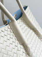 BV Pinacoteca Bag 43cm White Intrecciato Calfskin & Suede