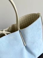 BV Pinacoteca Bag 43cm White Intrecciato Calfskin & Suede