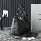 BV Pinacoteca Bag 43cm Black Intrecciato Calfskin & Suede