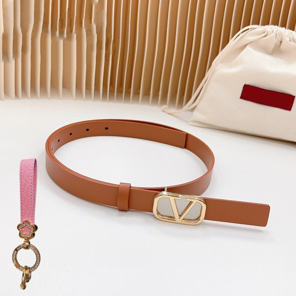 Gold Vlogo and Silver Hardware Buckle Tan Calfskin 20mm