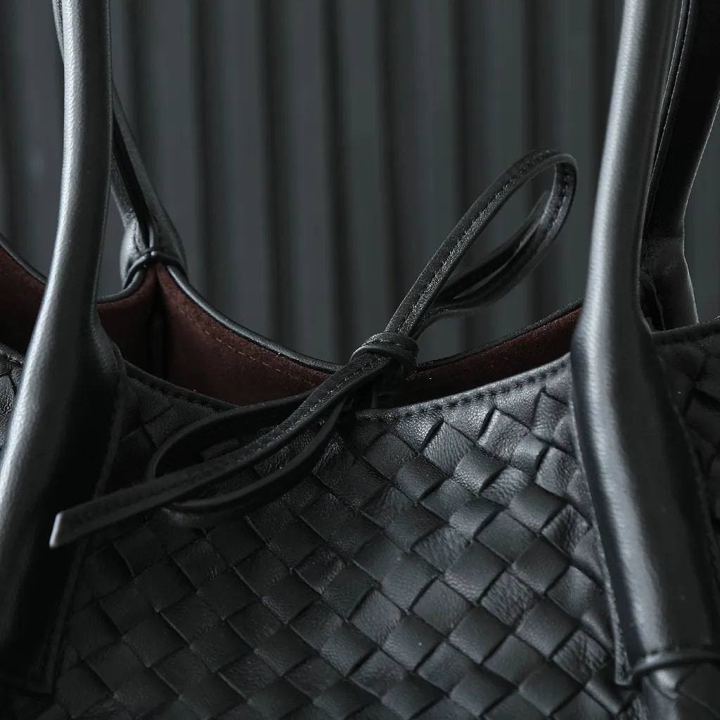 BV Pinacoteca Bag 43cm Black Intrecciato Calfskin & Suede
