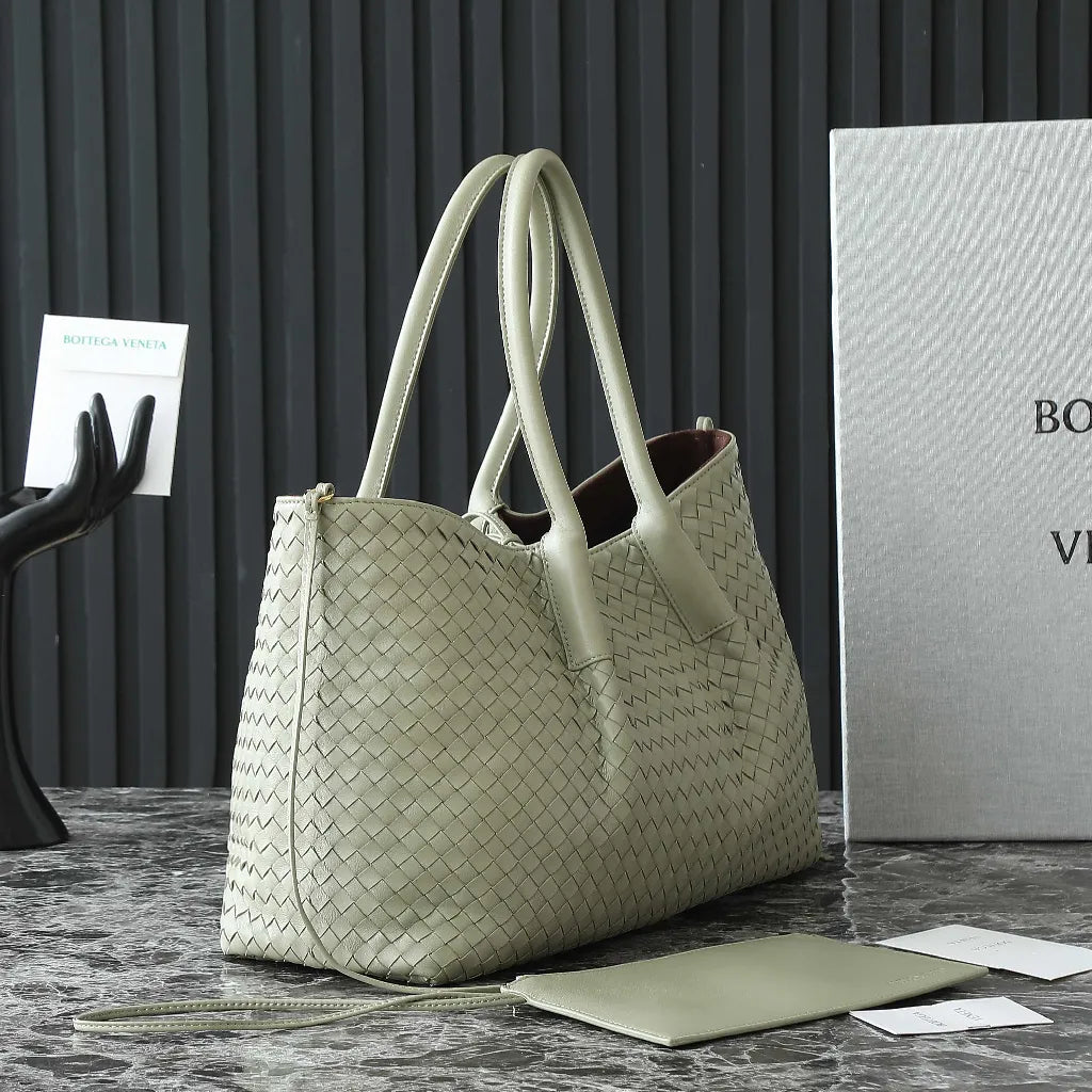 BV Pinacoteca Bag 43cm Travertine Intrecciato Calfskin & Suede