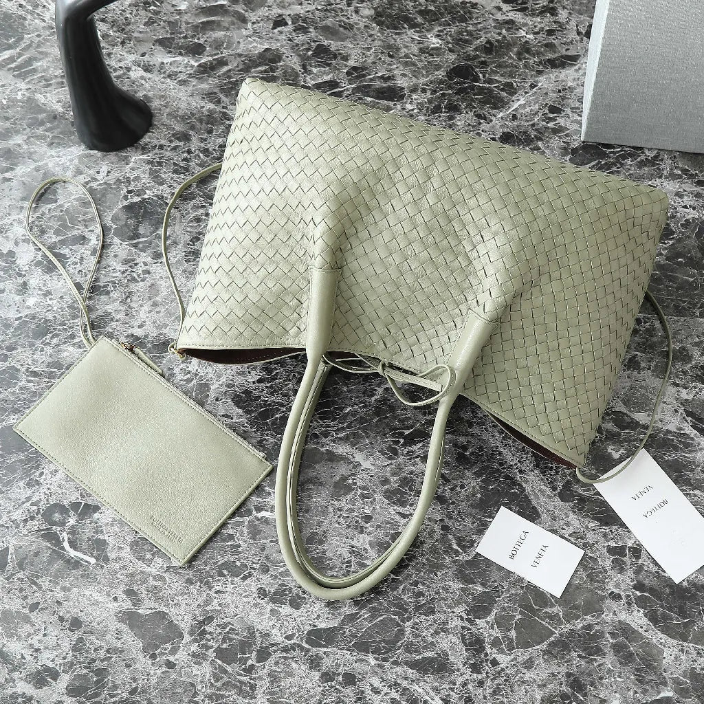 BV Pinacoteca Bag 43cm Travertine Intrecciato Calfskin & Suede
