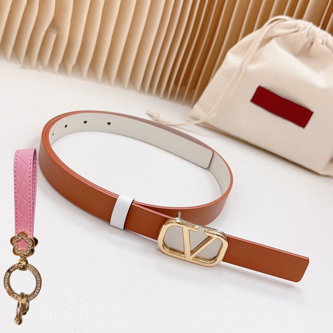Gold Vlogo and Silver Hardware Buckle Tan White Calfskin 20mm