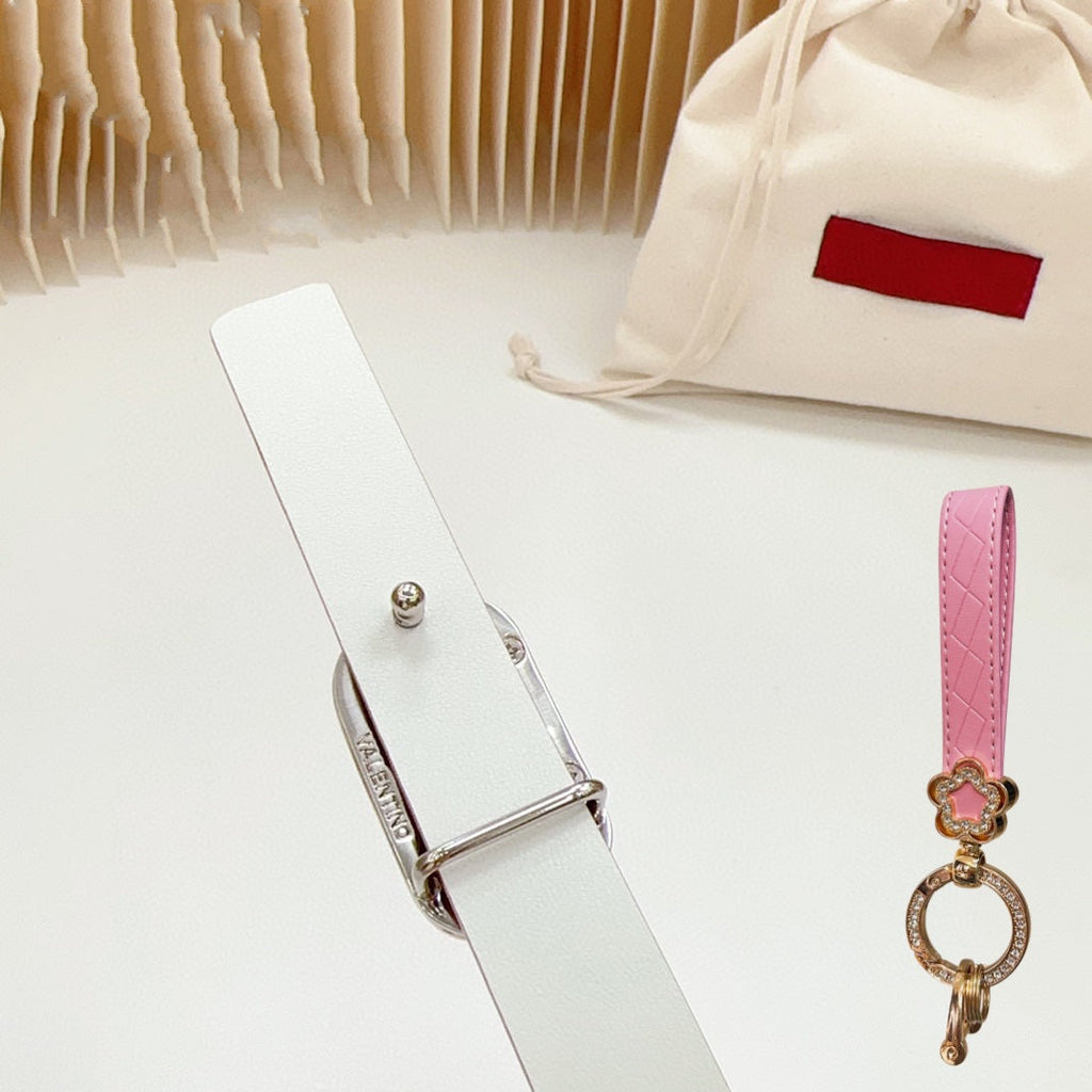 Gold Vlogo and Silver Hardware Buckle Tan White Calfskin 20mm