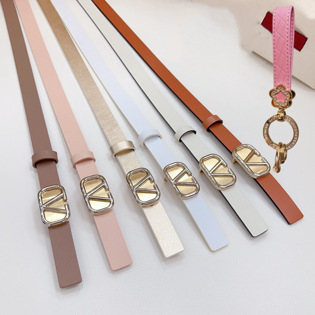 Gold Vlogo and Silver Hardware Buckle Tan White Calfskin 20mm