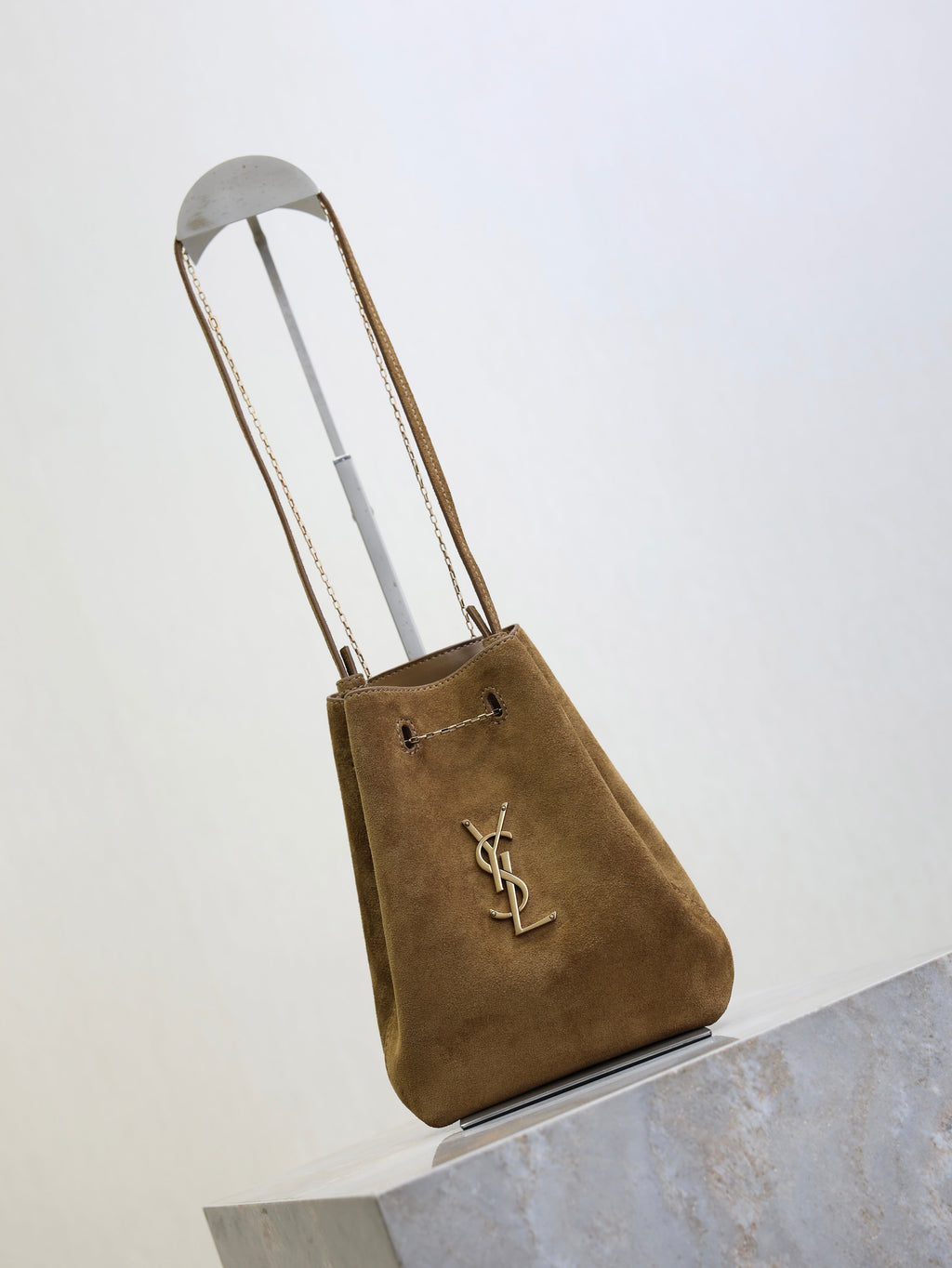 Prada Pochon Bucket Bag 20cm Brown Suede Bronze-Tone HW