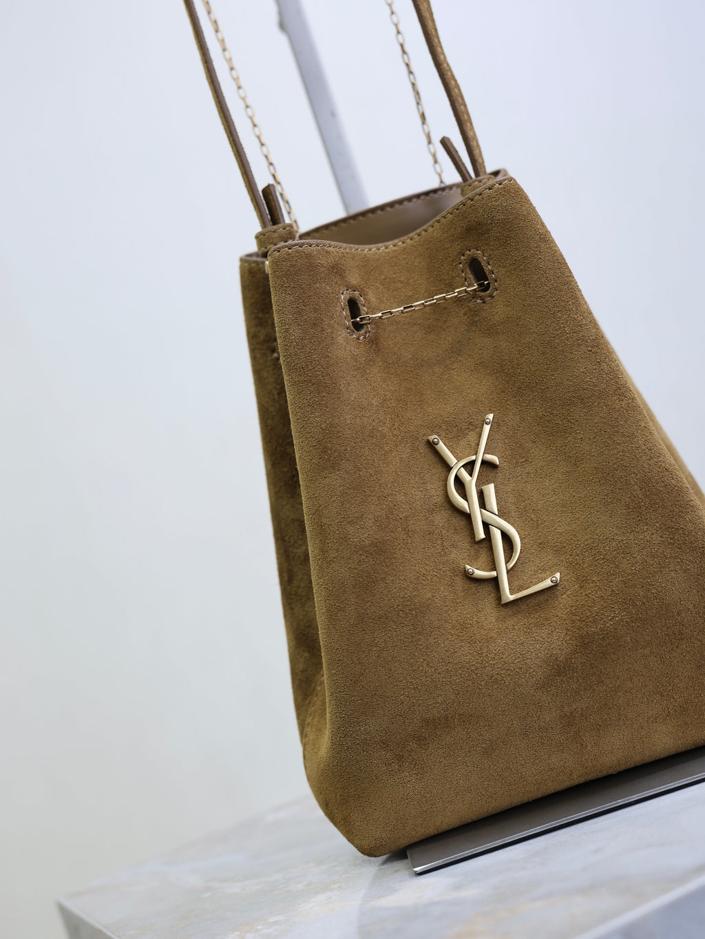 Prada Pochon Bucket Bag 20cm Brown Suede Bronze-Tone HW